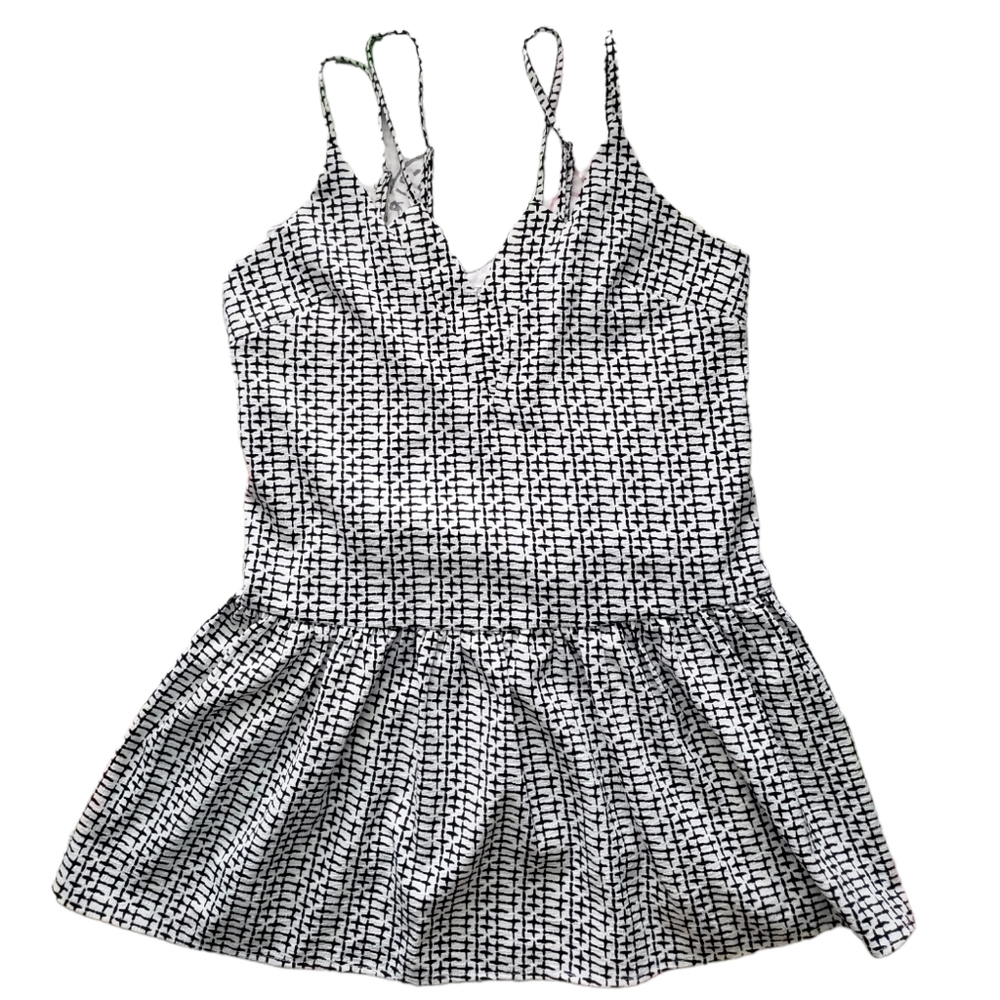 RE NAMED v-neck black white drop waist mini dress L